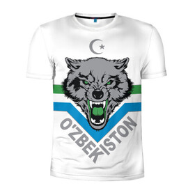 Мужская футболка 3D спортивная с принтом Узбекистан в Тюмени, 100% полиэстер с улучшенными характеристиками | приталенный силуэт, круглая горловина, широкие плечи, сужается к линии бедра | crescent | flag | islam | republic | uzbekistan | wolf | волк | ислам | полумесяц | республика | узбекистан | флаг
