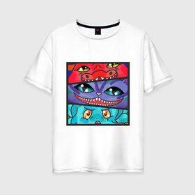Женская футболка хлопок Oversize с принтом Дракон, кот и осьминог в Тюмени, 100% хлопок | свободный крой, круглый ворот, спущенный рукав, длина до линии бедер
 | 