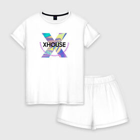 Женская пижама с шортиками хлопок с принтом xhouse в Тюмени, 100% хлопок | футболка прямого кроя, шорты свободные с широкой мягкой резинкой | blogger | xbloggers | xhouse | блогер | блогеры