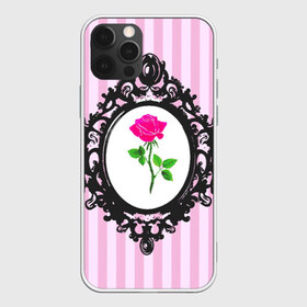 Чехол для iPhone 12 Pro Max с принтом Роза в рамке в Тюмени, Силикон |  | классика | полоска | рамка | роза | розовый | черный
