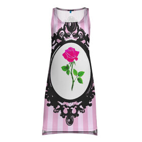 Платье-майка 3D с принтом Роза в рамке в Тюмени, 100% полиэстер | полуприлегающий силуэт, широкие бретели, круглый вырез горловины, удлиненный подол сзади. | классика | полоска | рамка | роза | розовый | черный