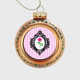 Стеклянный ёлочный шар с принтом Роза в рамке в Тюмени, Стекло | Диаметр: 80 мм | классика | полоска | рамка | роза | розовый | черный