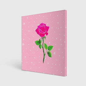 Холст квадратный с принтом Роза на розовом в Тюмени, 100% ПВХ |  | женственно | красота | роза | розовый | снежинки | фуксия | цветок | шик