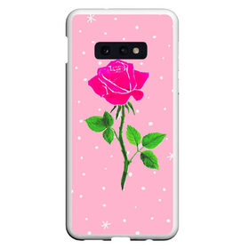 Чехол для Samsung S10E с принтом Роза на розовом в Тюмени, Силикон | Область печати: задняя сторона чехла, без боковых панелей | женственно | красота | роза | розовый | снежинки | фуксия | цветок | шик