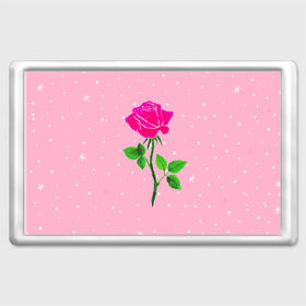 Магнит 45*70 с принтом Роза на розовом в Тюмени, Пластик | Размер: 78*52 мм; Размер печати: 70*45 | женственно | красота | роза | розовый | снежинки | фуксия | цветок | шик