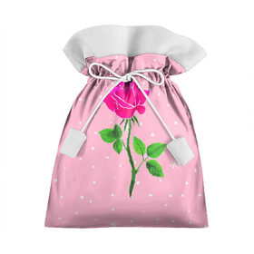 Подарочный 3D мешок с принтом Роза на розовом в Тюмени, 100% полиэстер | Размер: 29*39 см | Тематика изображения на принте: женственно | красота | роза | розовый | снежинки | фуксия | цветок | шик