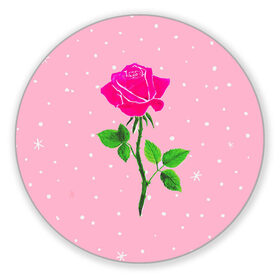 Коврик для мышки круглый с принтом Роза на розовом в Тюмени, резина и полиэстер | круглая форма, изображение наносится на всю лицевую часть | Тематика изображения на принте: женственно | красота | роза | розовый | снежинки | фуксия | цветок | шик