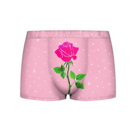 Мужские трусы 3D с принтом Роза на розовом в Тюмени, 50% хлопок, 50% полиэстер | классическая посадка, на поясе мягкая тканевая резинка | женственно | красота | роза | розовый | снежинки | фуксия | цветок | шик