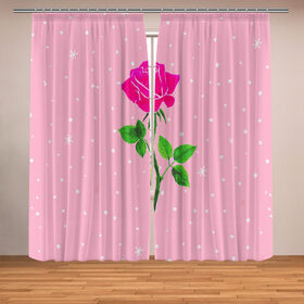 Фотошторы с принтом Роза на розовом в Тюмени, Блэкаут (светозащита 90%) / Габардин (светозащита 40% | 2 полотна шириной по 145 см; Высота 200-300 см; Крепление: шторная лента (на крючки); | женственно | красота | роза | розовый | снежинки | фуксия | цветок | шик