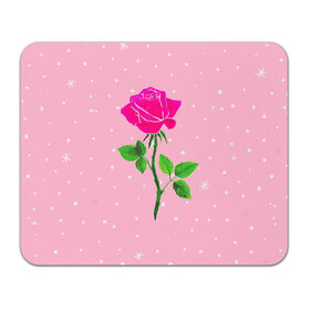 Коврик для мышки прямоугольный с принтом Роза на розовом в Тюмени, натуральный каучук | размер 230 х 185 мм; запечатка лицевой стороны | Тематика изображения на принте: женственно | красота | роза | розовый | снежинки | фуксия | цветок | шик