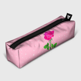 Пенал 3D с принтом Роза на розовом в Тюмени, 100% полиэстер | плотная ткань, застежка на молнии | Тематика изображения на принте: женственно | красота | роза | розовый | снежинки | фуксия | цветок | шик