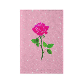 Обложка для паспорта матовая кожа с принтом Роза на розовом в Тюмени, натуральная матовая кожа | размер 19,3 х 13,7 см; прозрачные пластиковые крепления | женственно | красота | роза | розовый | снежинки | фуксия | цветок | шик