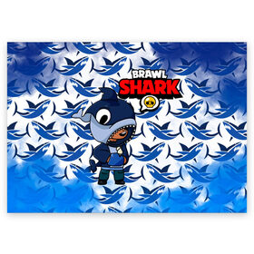 Поздравительная открытка с принтом BRAWL STARS SHARK. в Тюмени, 100% бумага | плотность бумаги 280 г/м2, матовая, на обратной стороне линовка и место для марки
 | Тематика изображения на принте: 8 bit | brawl stars | colette | crow | gale | leon | max | mecha | mecha crow | mr.p | sally leon | shark | tara | virus 8 bit | werewolf leon | акула | берли | бравл старс | ворон | коллет | макс | оборотень