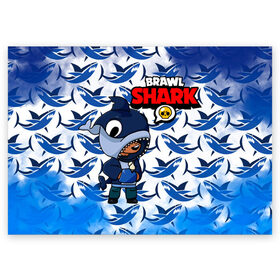 Поздравительная открытка с принтом BRAWL STARS SHARK. в Тюмени, 100% бумага | плотность бумаги 280 г/м2, матовая, на обратной стороне линовка и место для марки
 | 8 bit | brawl stars | colette | crow | gale | leon | max | mecha | mecha crow | mr.p | sally leon | shark | tara | virus 8 bit | werewolf leon | акула | берли | бравл старс | ворон | коллет | макс | оборотень