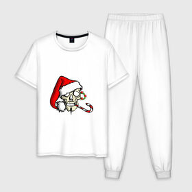 Мужская пижама хлопок с принтом Рождественский череп в Тюмени, 100% хлопок | брюки и футболка прямого кроя, без карманов, на брюках мягкая резинка на поясе и по низу штанин
 | 