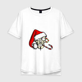 Мужская футболка хлопок Oversize с принтом Рождественский череп в Тюмени, 100% хлопок | свободный крой, круглый ворот, “спинка” длиннее передней части | 