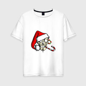 Женская футболка хлопок Oversize с принтом Рождественский череп в Тюмени, 100% хлопок | свободный крой, круглый ворот, спущенный рукав, длина до линии бедер
 | 