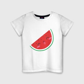 Детская футболка хлопок с принтом Кусочек Арбуза в Тюмени, 100% хлопок | круглый вырез горловины, полуприлегающий силуэт, длина до линии бедер | kawai | kawaii | mimi | watermelon | арбуз | еда | каваи | кавай | кавайи | кавайный | кавайный арбуз | кусочек арбуза | милота | мимишный | фрукт | ягода