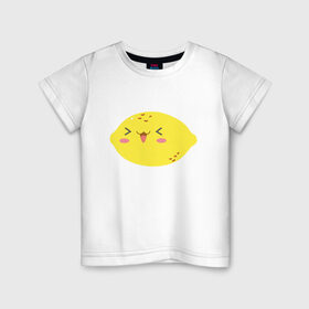 Детская футболка хлопок с принтом Лимончик в Тюмени, 100% хлопок | круглый вырез горловины, полуприлегающий силуэт, длина до линии бедер | kawai | kawaii | lemon | mimi | еда | каваи | кавай | кавайи | кавайный | кавайный лимон | лимон | лимончик | милота | мимишный | фрукт