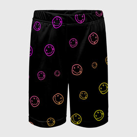 Детские спортивные шорты 3D с принтом NIRVANA НИРВАНА в Тюмени,  100% полиэстер
 | пояс оформлен широкой мягкой резинкой, ткань тянется
 | band | cobain | face | kurt | logo | music | nirvana | rock | rocknroll | группа | кобейн | курт | лого | логотип | музыка | музыкальная | нирвана | рожица | рок | рокнролл | символ