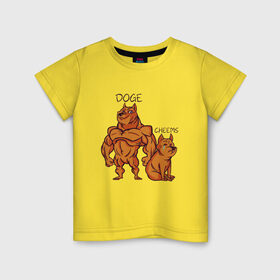 Детская футболка хлопок с принтом Качок Доге и маленький Чимс в Тюмени, 100% хлопок | круглый вырез горловины, полуприлегающий силуэт, длина до линии бедер | bodybuilder | cheems | chims | cool | cry | crying | doge | japan | japanese | little | meme | memes | power | powerful | shiba inu | small | крутой | мемас | мемчик | накаченный | песель | песик | плакса | плачет | порода | сиба ину | собак