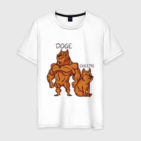 Мужская футболка хлопок с принтом Качок Доге и маленький Чимс в Тюмени, 100% хлопок | прямой крой, круглый вырез горловины, длина до линии бедер, слегка спущенное плечо. | Тематика изображения на принте: bodybuilder | cheems | chims | cool | cry | crying | doge | japan | japanese | little | meme | memes | power | powerful | shiba inu | small | крутой | мемас | мемчик | накаченный | песель | песик | плакса | плачет | порода | сиба ину | собак