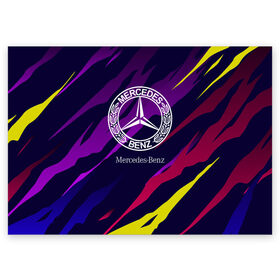 Поздравительная открытка с принтом Mercedes-Benz в Тюмени, 100% бумага | плотность бумаги 280 г/м2, матовая, на обратной стороне линовка и место для марки
 | benz | mercedes | mercedes benz | sport | абстракция | бенз | бэнц | линии | лого | логотип | мерс | мерседес | мэрс | мэрседес | спорт