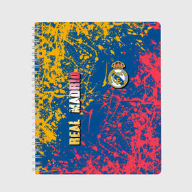 Тетрадь с принтом Real Madrid в Тюмени, 100% бумага | 48 листов, плотность листов — 60 г/м2, плотность картонной обложки — 250 г/м2. Листы скреплены сбоку удобной пружинной спиралью. Уголки страниц и обложки скругленные. Цвет линий — светло-серый
 | football club | futbol club | real | real madrid | real madrid club | люблю футбол | реал | реал мадрид | сантьяго бернабеу | сливочные | фанат | фк реал мадрид | форма | форма игроков | футбол | футбольный клуб