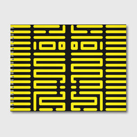 Альбом для рисования с принтом полосы, линии, узор, в Тюмени, 100% бумага
 | матовая бумага, плотность 200 мг. | Тематика изображения на принте: жёлтый | киберпанк | линии | орнамент | полосы | узор | футуризм