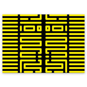 Поздравительная открытка с принтом полосы, линии, узор, в Тюмени, 100% бумага | плотность бумаги 280 г/м2, матовая, на обратной стороне линовка и место для марки
 | Тематика изображения на принте: жёлтый | киберпанк | линии | орнамент | полосы | узор | футуризм