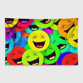 Флаг-баннер с принтом смайлы, улыбки, разноцветный, в Тюмени, 100% полиэстер | размер 67 х 109 см, плотность ткани — 95 г/м2; по краям флага есть четыре люверса для крепления | разноцветный | смайлы | улыбки | эмоции