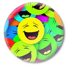 Значок с принтом смайлы, улыбки, разноцветный, в Тюмени,  металл | круглая форма, металлическая застежка в виде булавки | Тематика изображения на принте: разноцветный | смайлы | улыбки | эмоции