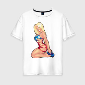 Женская футболка хлопок Oversize с принтом Usa Girl в Тюмени, 100% хлопок | свободный крой, круглый ворот, спущенный рукав, длина до линии бедер
 | girl | usa | америка | американский флаг | блондинка | девушка | звезды