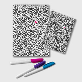 Блокнот с принтом Kiss в Тюмени, 100% бумага | 48 листов, плотность листов — 60 г/м2, плотность картонной обложки — 250 г/м2. Листы скреплены удобной пружинной спиралью. Цвет линий — светло-серый
 | Тематика изображения на принте: art | background | kiss | leopard | lips | spots | texture | арт | губы | леопард | поцелуй | пятна | текстура | фон