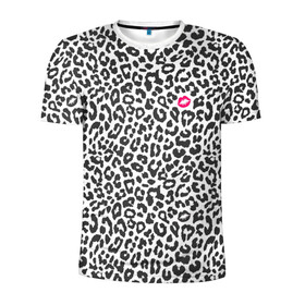 Мужская футболка 3D спортивная с принтом Kiss в Тюмени, 100% полиэстер с улучшенными характеристиками | приталенный силуэт, круглая горловина, широкие плечи, сужается к линии бедра | art | background | kiss | leopard | lips | spots | texture | арт | губы | леопард | поцелуй | пятна | текстура | фон