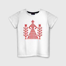Детская футболка хлопок с принтом Белорусская Богиня в Тюмени, 100% хлопок | круглый вырез горловины, полуприлегающий силуэт, длина до линии бедер | беларусь | белая | белоруссия | белорусская | белорусский | белый | богиня | вышиванка | вышивка | красный | русский | славянский | узор
