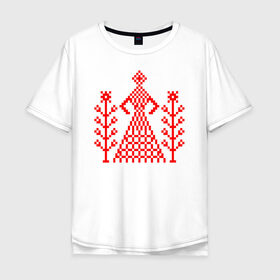 Мужская футболка хлопок Oversize с принтом Белорусская Богиня в Тюмени, 100% хлопок | свободный крой, круглый ворот, “спинка” длиннее передней части | беларусь | белая | белоруссия | белорусская | белорусский | белый | богиня | вышиванка | вышивка | красный | русский | славянский | узор