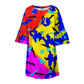 Детское платье 3D с принтом Камуфляж геймера в Тюмени, 100% полиэстер | прямой силуэт, чуть расширенный к низу. Круглая горловина, на рукавах — воланы | игры | камуфляж | краски | пятна | спорт | текстуры | узоры | фигуры | цветной | яркая