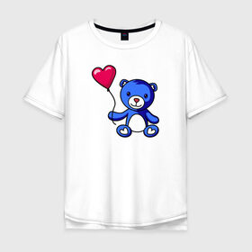 Мужская футболка хлопок Oversize с принтом Медвежонок с шариком в Тюмени, 100% хлопок | свободный крой, круглый ворот, “спинка” длиннее передней части | bear | love is | teddy | valentines day | валентина | влюбленный | воздушный шарик | девочкам | девушке | игрушка | кукла | лучшая | любимая | люблю | любовь | марта | медведь | медвежата | милый | няшный | плюшевый