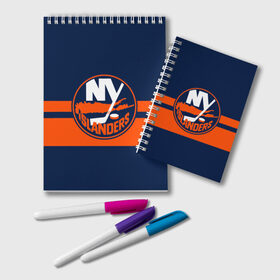 Блокнот с принтом NY ISLANDERS NHL в Тюмени, 100% бумага | 48 листов, плотность листов — 60 г/м2, плотность картонной обложки — 250 г/м2. Листы скреплены удобной пружинной спиралью. Цвет линий — светло-серый
 | Тематика изображения на принте: hockey | islanders | logo | new york | ny | sport | usa | исландерс | логотип | нхл | нью йорк | спорт | хоккей