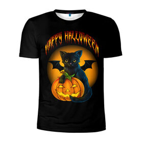 Мужская футболка 3D спортивная с принтом Хэллоуин в Тюмени, 100% полиэстер с улучшенными характеристиками | приталенный силуэт, круглая горловина, широкие плечи, сужается к линии бедра | halloween | happy | happy halloween | вампир | зубы | луна | полнолуние | праздник | праздник хэллоуин | тыква | хэллоуин