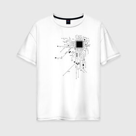 Женская футболка хлопок Oversize с принтом Сердце чип в Тюмени, 100% хлопок | свободный крой, круглый ворот, спущенный рукав, длина до линии бедер
 | art | board | chip | cyber | heart | system | арт | кибер | плата | сердце | система | чип