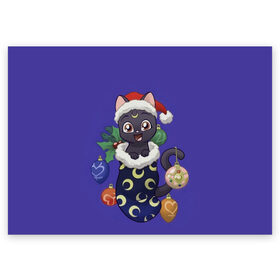 Поздравительная открытка с принтом Luna Happy New Year в Тюмени, 100% бумага | плотность бумаги 280 г/м2, матовая, на обратной стороне линовка и место для марки
 | 2021 | cat | catmas | christmas | happy new year | merry christmas | new year | аниме | кот | котейка | котики | луна | манга | новый год | праздник | рождество | сейлормун