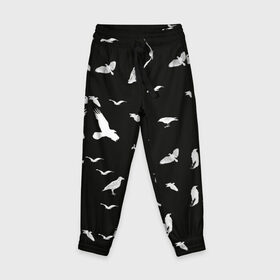 Детские брюки 3D с принтом Птицы | Чёрно-белые в Тюмени, 100% полиэстер | манжеты по низу, эластичный пояс регулируется шнурком, по бокам два кармана без застежек, внутренняя часть кармана из мелкой сетки | 