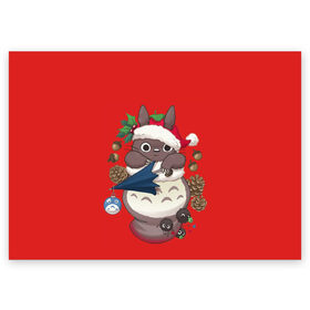 Поздравительная открытка с принтом Новогодний тоторо в Тюмени, 100% бумага | плотность бумаги 280 г/м2, матовая, на обратной стороне линовка и место для марки
 | Тематика изображения на принте: 2021 | christmas | happy new year | merry christmas | new year | totoro | аниме | новый год | праздник | рождество | тоторо