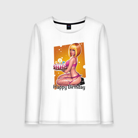Женский лонгслив хлопок с принтом Happy Birthday Sexy Girl в Тюмени, 100% хлопок |  | happy birthday | девушка | день рождения | поздравление | с днем рождения | свечи | сладкое | торт