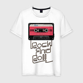 Мужская футболка хлопок с принтом Rock and Roll в Тюмени, 100% хлопок | прямой крой, круглый вырез горловины, длина до линии бедер, слегка спущенное плечо. | Тематика изображения на принте: rock | rock and roll | roll | кассета | классика | музыка | рок | рокер | рокнролл