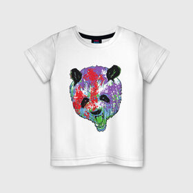 Детская футболка хлопок с принтом Панда в Тюмени, 100% хлопок | круглый вырез горловины, полуприлегающий силуэт, длина до линии бедер | animal | animals | australia | bear | paint | panda | panda bear | австралия | голова | голова панды | животное | зубы | клыки | краска | краски | медведь | медведь панда | панда | пандочка | природа | рисунок