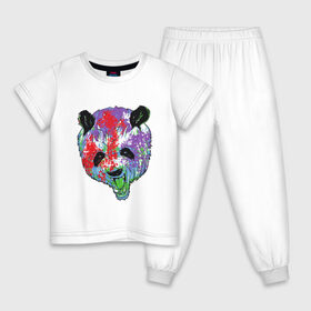 Детская пижама хлопок с принтом Панда в Тюмени, 100% хлопок |  брюки и футболка прямого кроя, без карманов, на брюках мягкая резинка на поясе и по низу штанин
 | Тематика изображения на принте: animal | animals | australia | bear | paint | panda | panda bear | австралия | голова | голова панды | животное | зубы | клыки | краска | краски | медведь | медведь панда | панда | пандочка | природа | рисунок