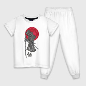 Детская пижама хлопок с принтом Самурай в Тюмени, 100% хлопок |  брюки и футболка прямого кроя, без карманов, на брюках мягкая резинка на поясе и по низу штанин
 | japan | katana | moon | samurai | воин | воин самурай | доспехи | доспехи самурая | иероглиф | иероглифы | ироглиф | катана | луна | меч | нагабакама | рисунок | самурай | самурайское кимоно | солнце | хакама